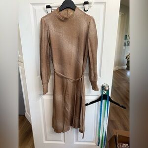 True vintage Leslie Fay knits long sleeve brown white micro polka dot dress M/L